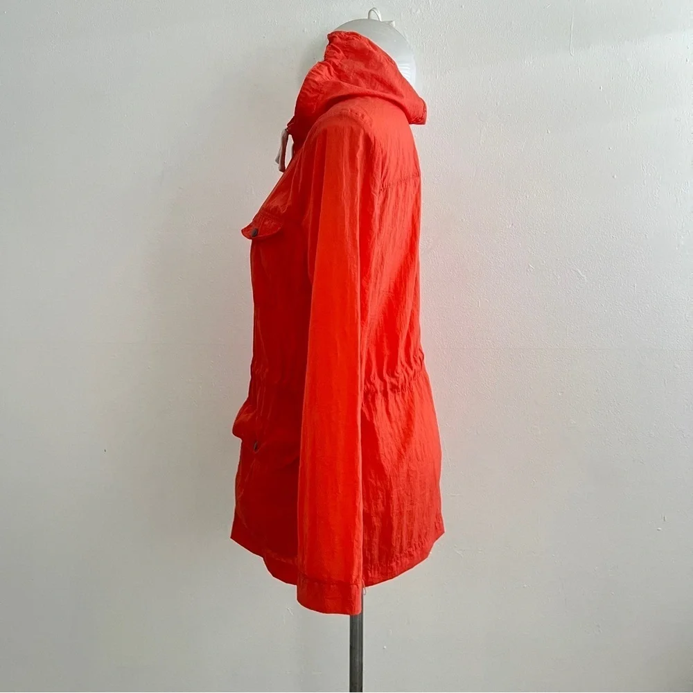 NEW GAP Coral Orange Nylon Rain Jacket Water Resistant Utility Anorak Parka Mid